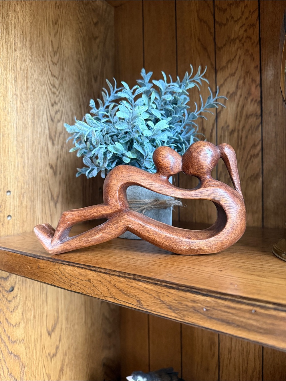 Wooden Mother and Child Embrace Sculpture - Handcarved